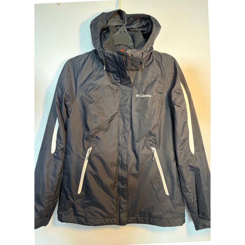 Columbia Interchange Jacket Women Small Black Excellent Hooded Rain Shell
